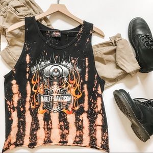 Custom Harley Davidson Tie Dye Tank Top w/ Flames Graphic. Black, size Large